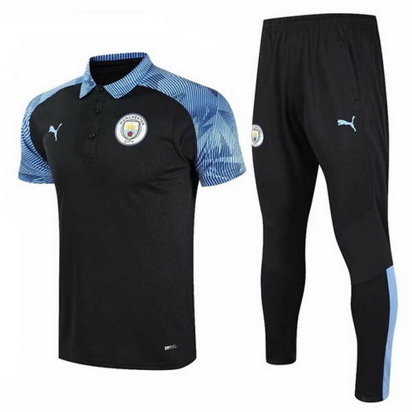 Polo Manchester City Komplett Set 2020-21 Blau Schwarz